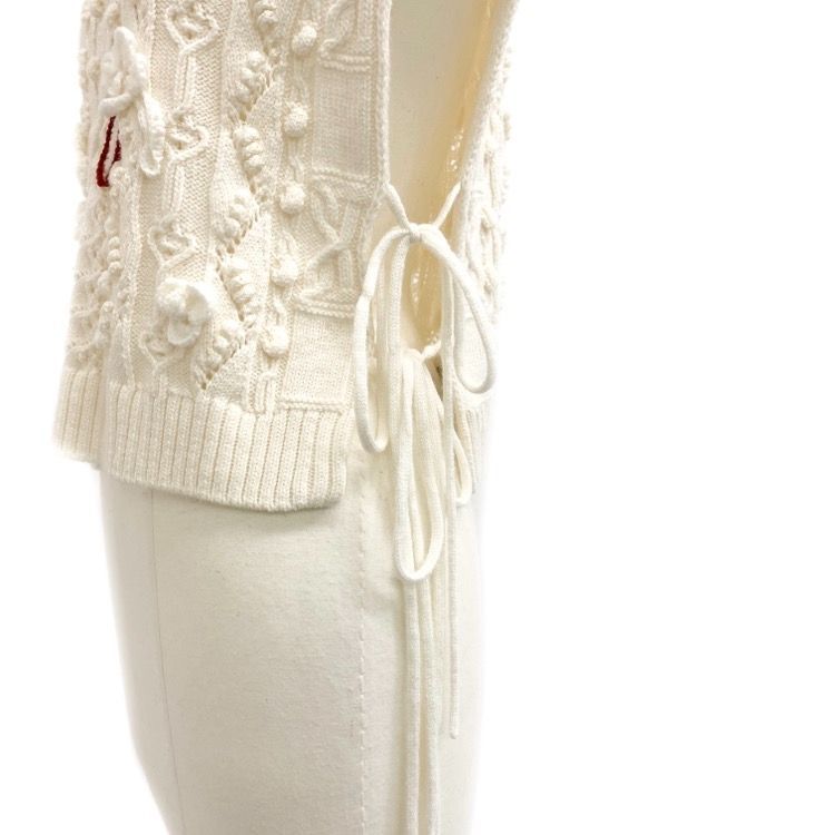 Mame  Floral Motif Hand-Knitted Vest 未使用ボルドー