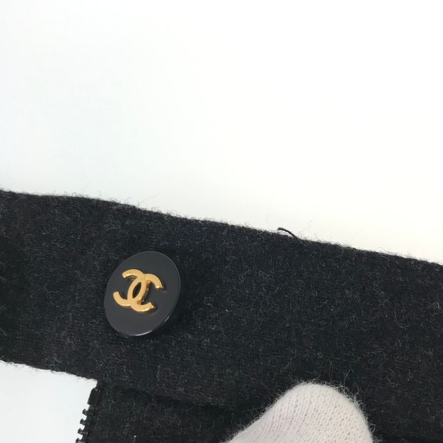 シャネル CHANEL パンツ サイドロゴ ワイドパンツ グレー ウール