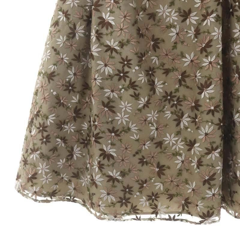 トッカ TOCCA GARDENIA 刺繍スカート 膝丈 フレア 花柄 0 茶 白 緑