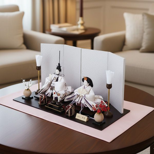 平安道翠 コンパクト 親王飾り 越前和紙灰梅屏風平飾り 束帯十二単本仕立て 究 の雛人形