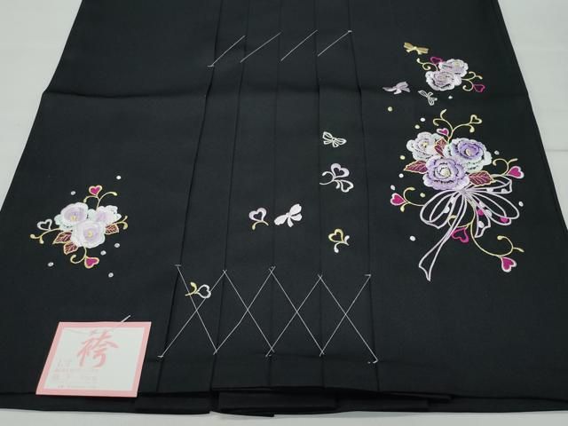 平和屋着物●女性　行灯袴　総刺繍　花唐草文　黒色　卒業式　洗える着物　未使用　CAAU9822vf 平和屋着物○女性 行灯袴 総刺繍 花唐草文 黒色 卒業式 洗える