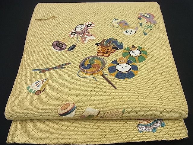 平和屋1□極上 総刺繍 駒刺繍 袋帯 玩具文 たまゆら 金糸 逸品3s2313 