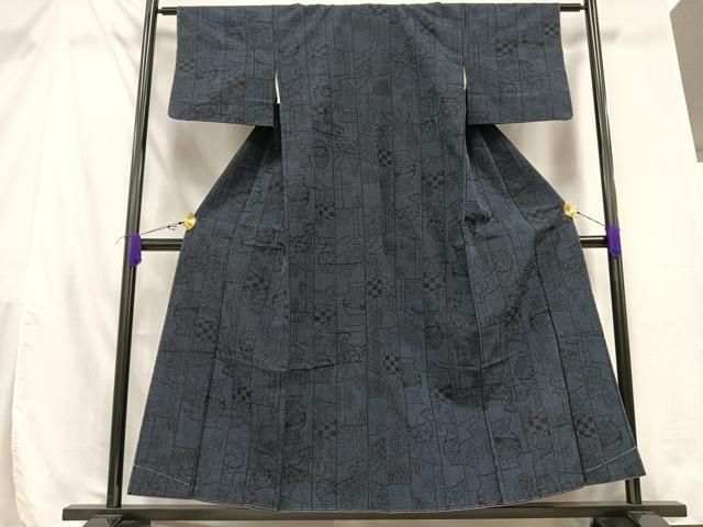 平和屋着物＃道行コート 紬地 陶器花文 ロング丈 正絹 逸品 CAAW4858dy