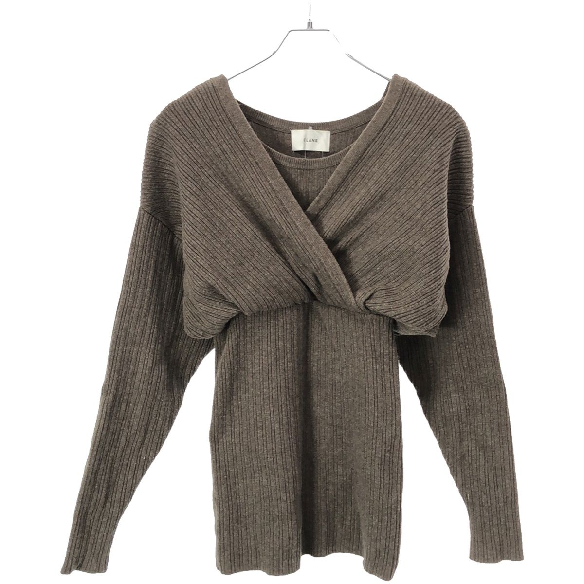 CLANE クラネ 21AW CACHE COEUR LAYER KNIT TOPS カシュクールレイヤードニットトップス 11106-1212  ブラウン 1 - メルカリ