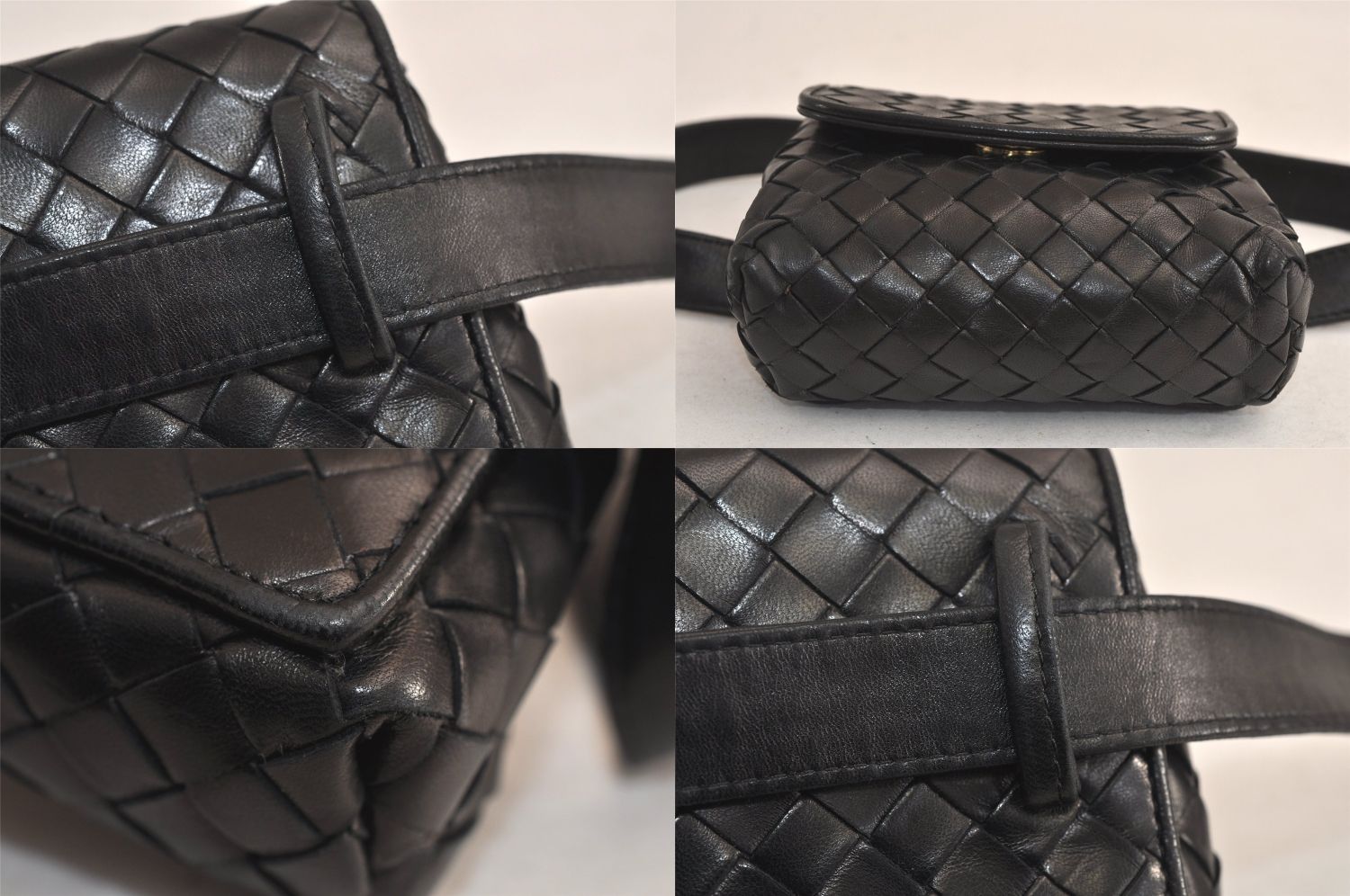 BOTTEGA VENETA イントレチャート ボディバッグ ウエストポーチ 黒