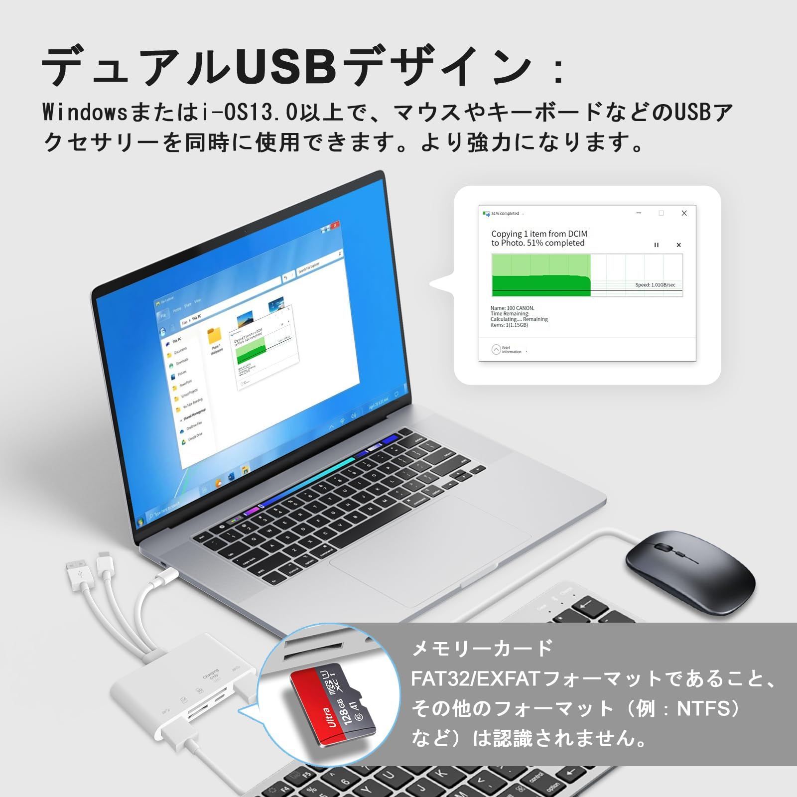 【特価商品】in 1のメモリーカードを読み取り/USB OTGアダプタ/SDカードを読み取り/Phone/Pad用/USB C/USB 5 Aデバイス/Micro SD/SDカードスロット/SD/Micro SD/SDHC/SDXC/MMCをサポート