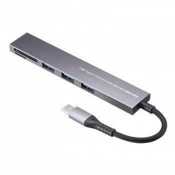 サンワサプライ USB 5Gbps 3ポートスリムハブ(カードリーダー付き) Type-C接続 USB-3TCHC20MS