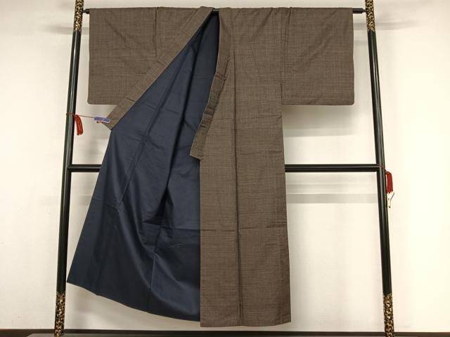 平和屋着物○男性 紬 アンサンブル 長襦袢(無双仕立て)セット 黒鳶色