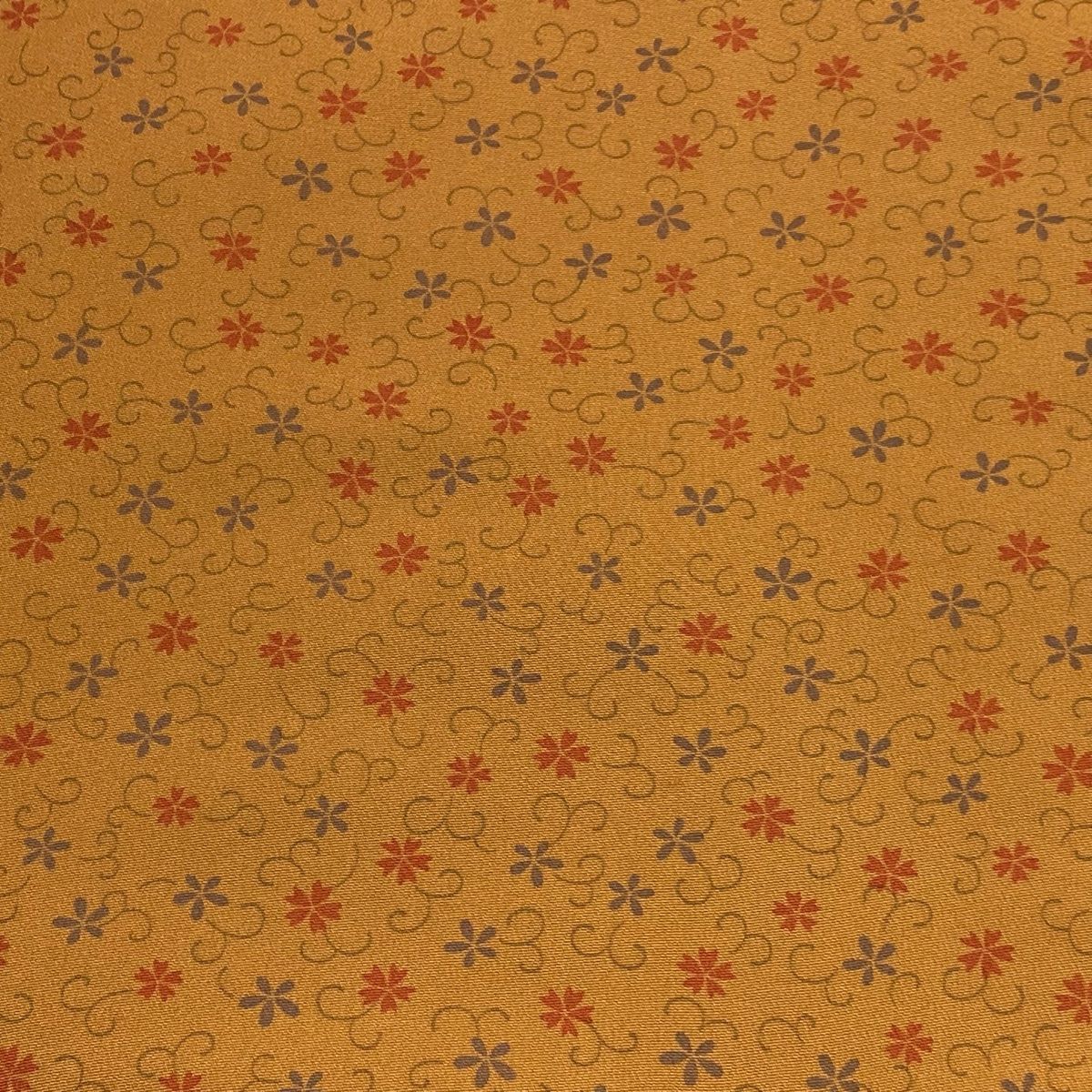 反物 秀品 小紋 花唐草 オレンジ 正絹