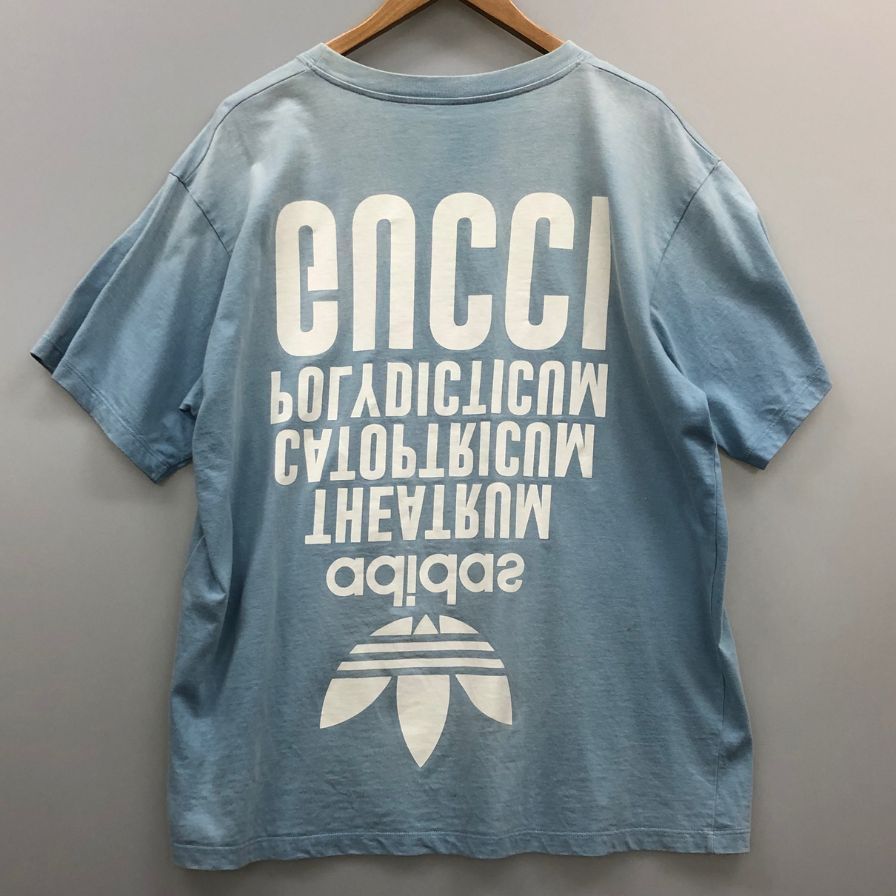 グッチ×アディダス 半袖Tシャツ ブルー サイズS メンズ【AFB3