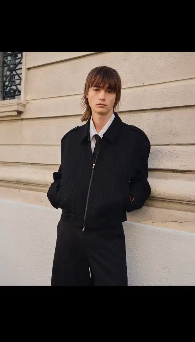 48 LMOOD フレンチ ウール ブレンド オフィサー ジャケット ストライプ