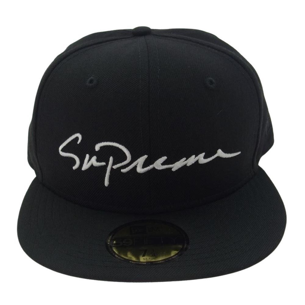 Supreme シュプリーム 18AW × NEW ERA ニューエラ Classic Script Cap クラシック スクリプトロゴ 6パネル ベースボール キャップ ブラック系 57.7cm【中古】