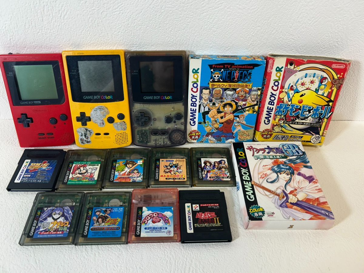 11420-012 ♪動作 多数あり♪任天堂|Nintendo|ゲームボーイカラー|GBC-001|本体|本体カラー 黄 クリア |ゲームボーイポケット MGB-001|ソフト12本|ポケモンピンボール