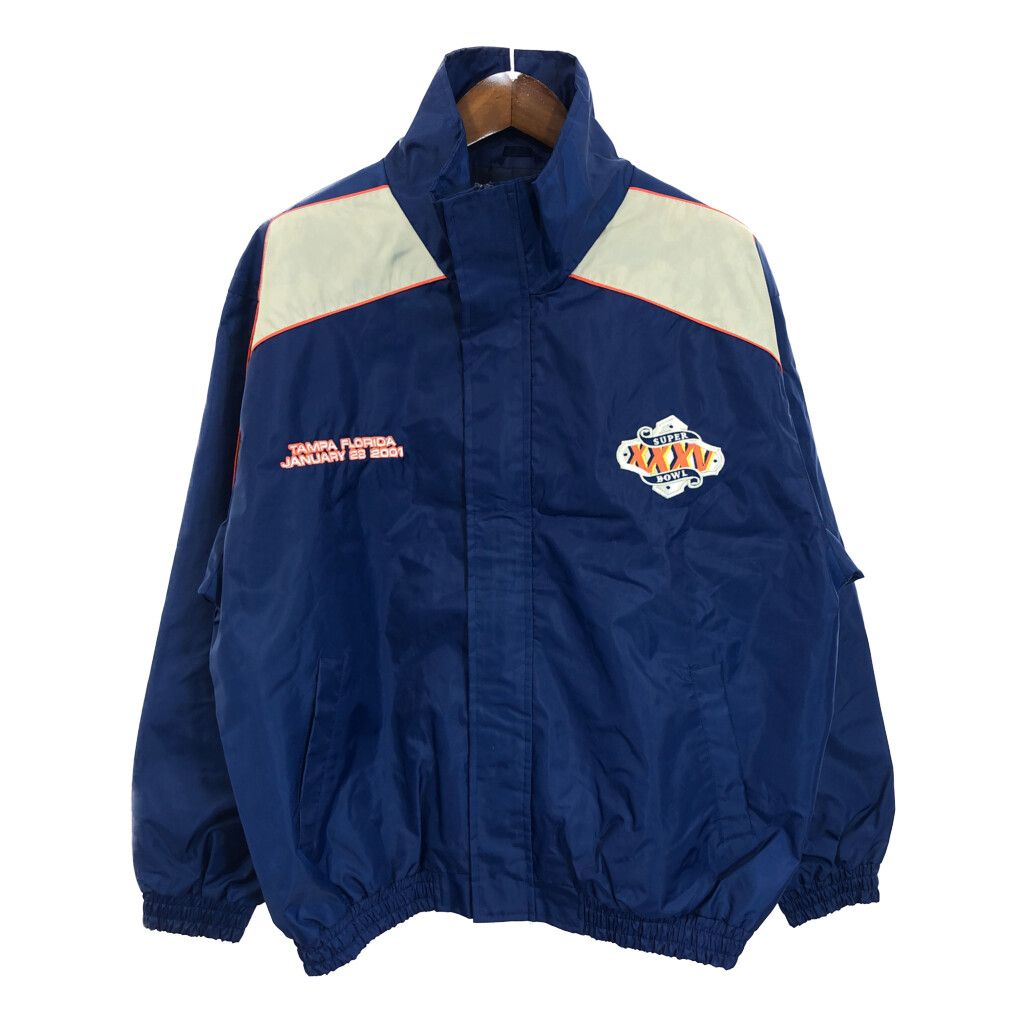 00年代 Jeff Hamilton ジェフ ハミルトン 2001 スーパーボウル スタジアムジャケット プロチーム ブルー (メンズ L) 中古 古着 R7179