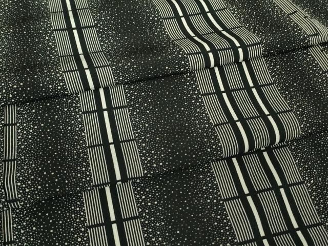 平和屋着物▽小紋 単衣 格子間道 黒地 洗える着物 DAAV5738az