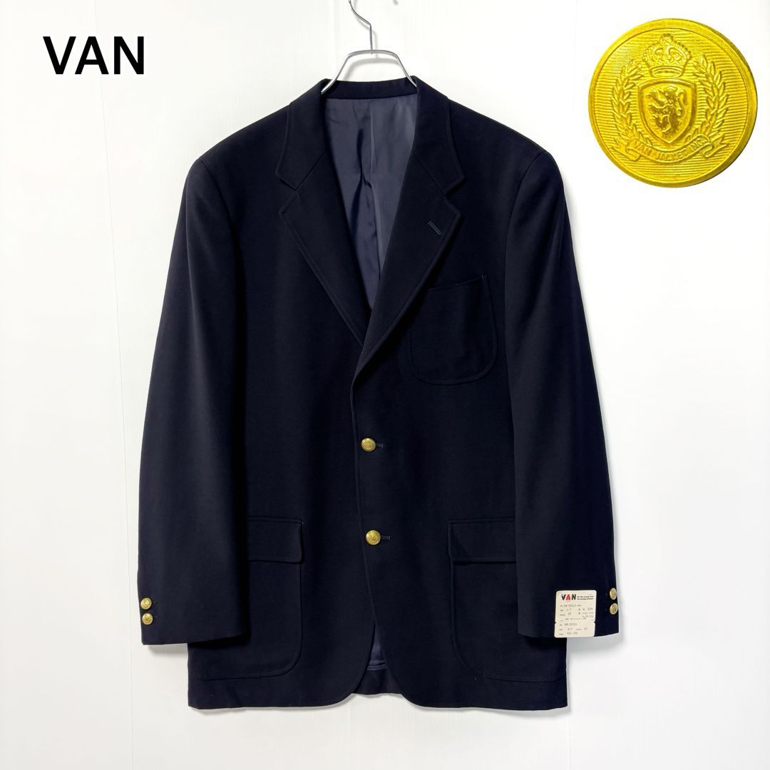 VAN JACKET ヴァンヂャケット ジャケット 紺ブレ ウール テーラードジャケット シングルブレスト メンズ XLサイズ A7 濃紺 ネイビー 金ボタン