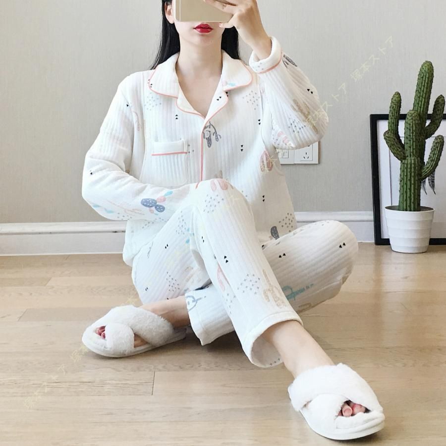 出産お祝い マタニティ パジャマ 長袖 長ズボン 冬用 厚手 授乳服 前開き ハート柄 かわいい エレガント マタニティパジャマ 授乳口付き ウエスト調節