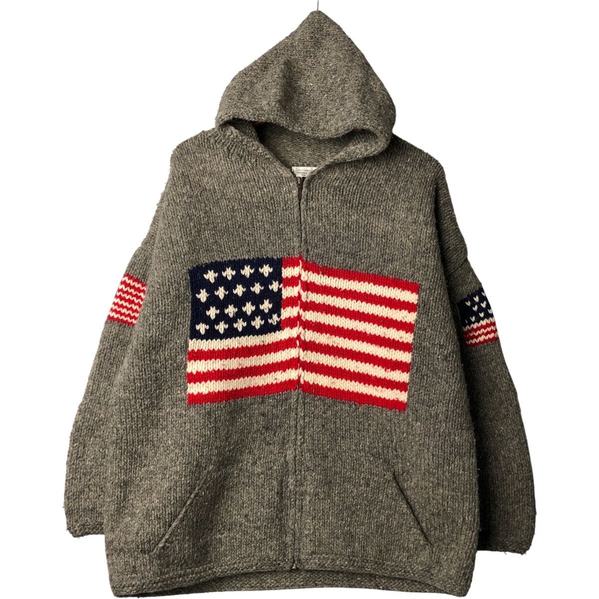 古着 SISANDINA HANDICRAFT 星条旗柄 HAND MADE ハンドメイド エクアドルニットジップパーカー メンズXL相当 ヴィンテージ|eaa594398