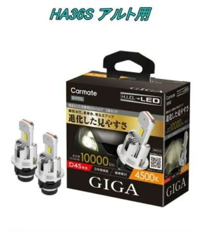 定形外郵便 カーメイト GIGA LEDヘッドバルブ D10 4500K D4S スズキ HA36S アルト用 BW906