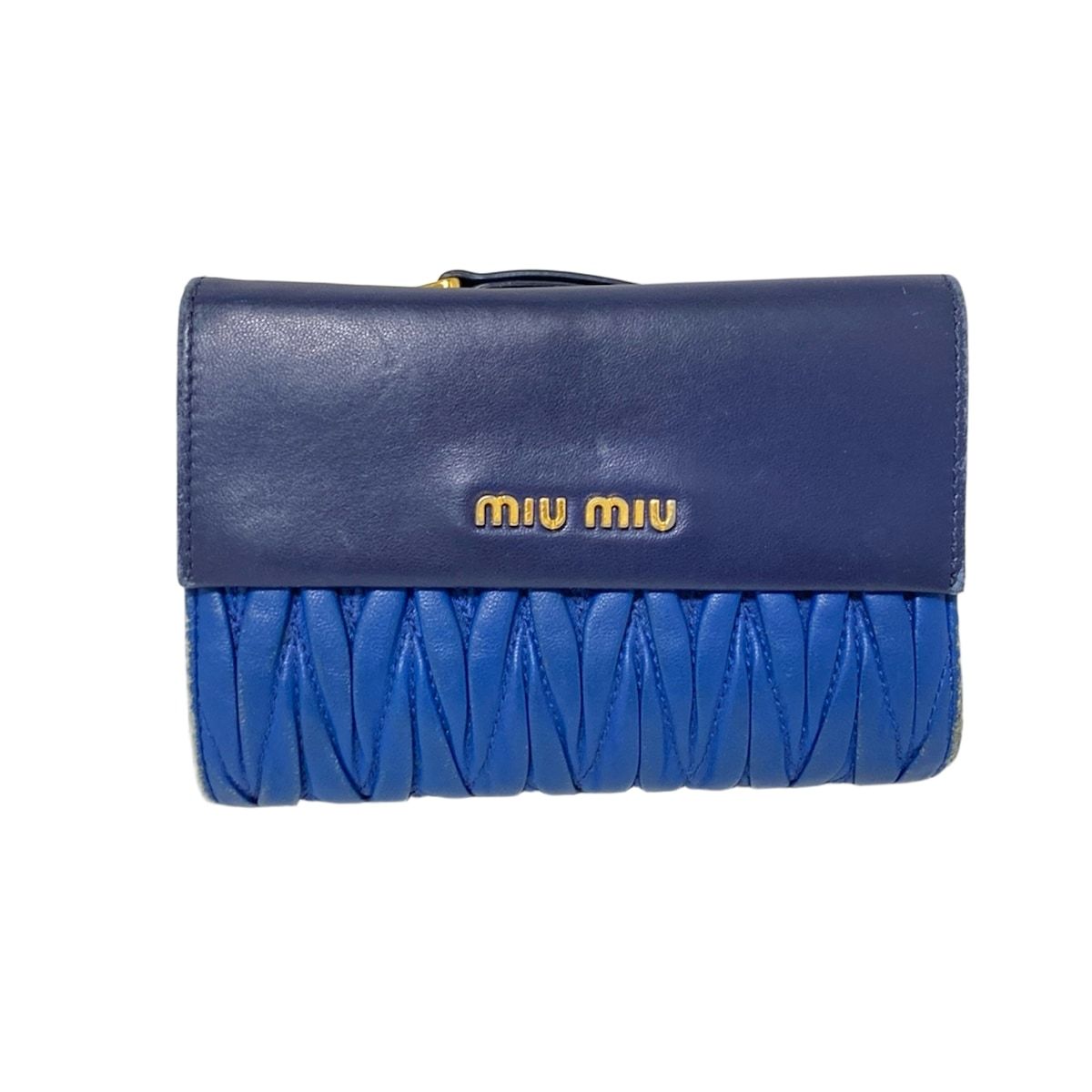 miumiu ミュウミュウ 3つ折り財布 マテラッセ ネイビー×ブルー L字ファスナー レザー