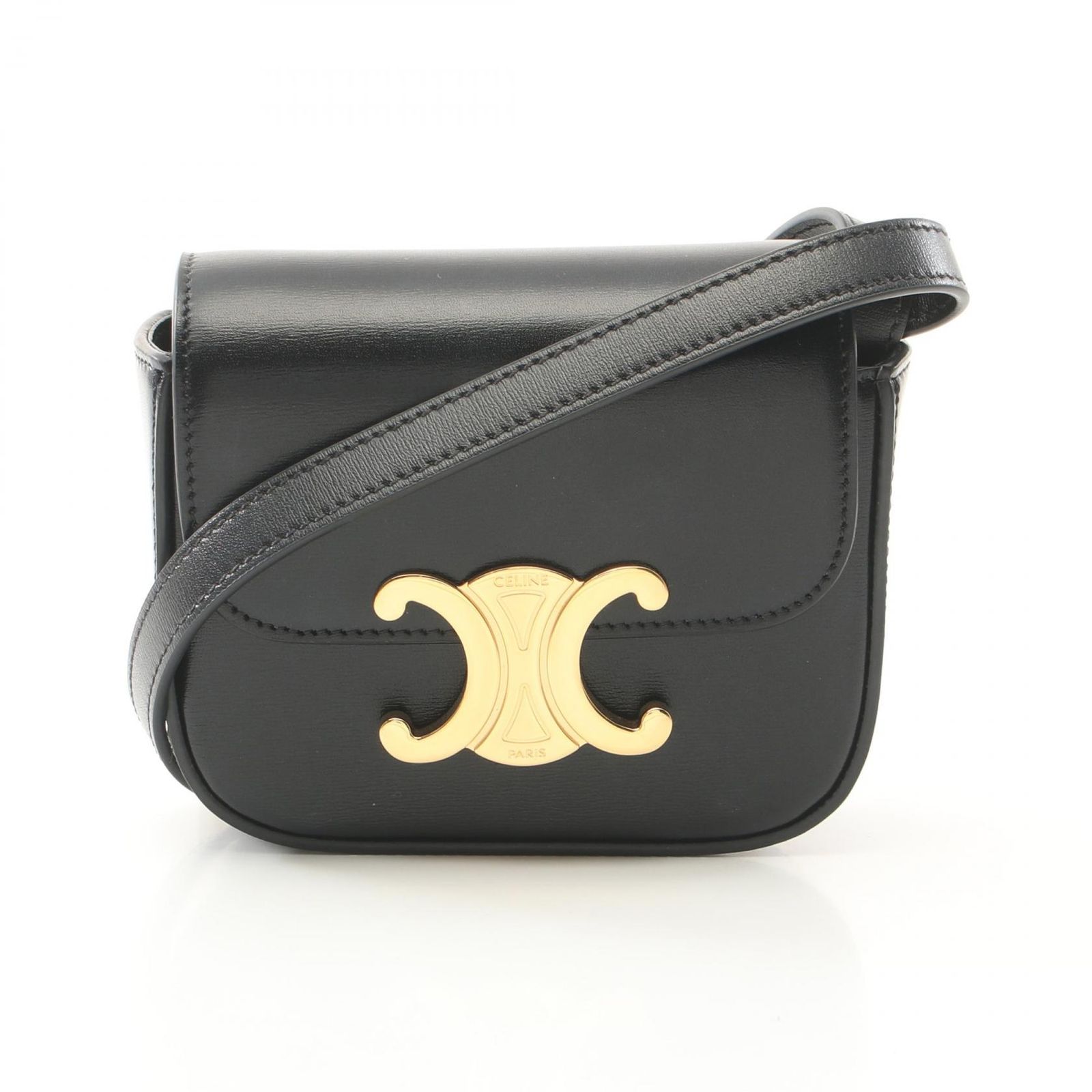 セリーヌ CELINE ショルダーバッグ ミニクロード トリオンフ 10I513 ブラック レザー ミニ クロード トリオンフ ショルダーバッグ レディース Used A