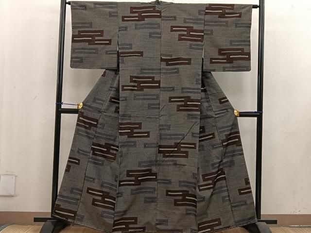 平和屋着物□上質な紬 幾何学文様 正絹 逸品 BAAU7245mz