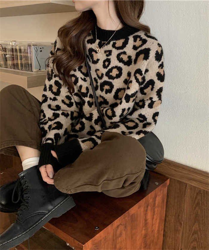 ニット セーター レディース ヒョウ柄 レオパード カットソー トップス 秋 冬 長袖 ニットセーター プルオーバー ラウンドネック 大人 20代 30代 40代 50代 着回し SKLAD-KIRPICHA_RU