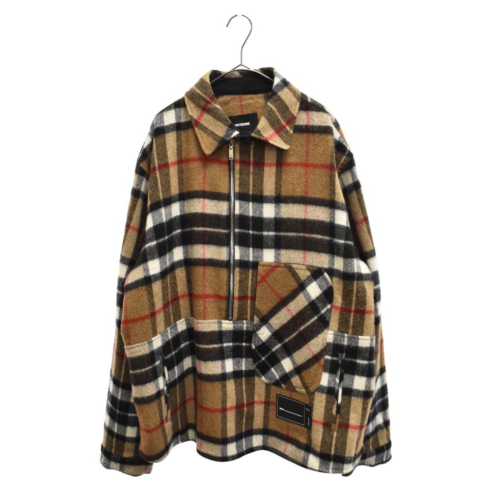 we11done (ウェルダン) CAMEL WD CHECK ANORAK WOOL SHIRT  チェックハーフジッププルオーバーウールアノラックジャケット WD-BL3-20-910-U-CM ベージュ