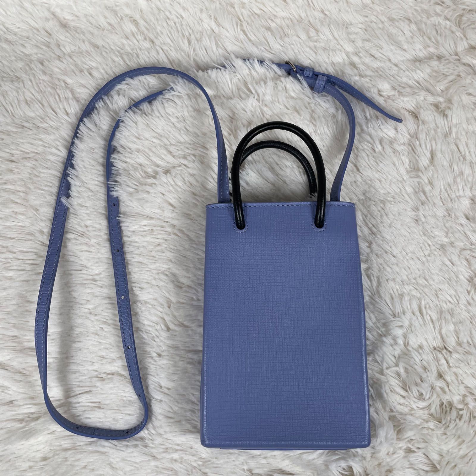 美品】BALENCIAGA バレンシアガ ショッピング フォンホルダー ブルー 