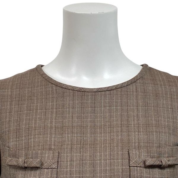 エムズグレイシー M S GRACY 膝丈ワンピース 長袖 チェック柄 Aライン フ ブラウン 毛混 36 S 7号 レディース S5V574