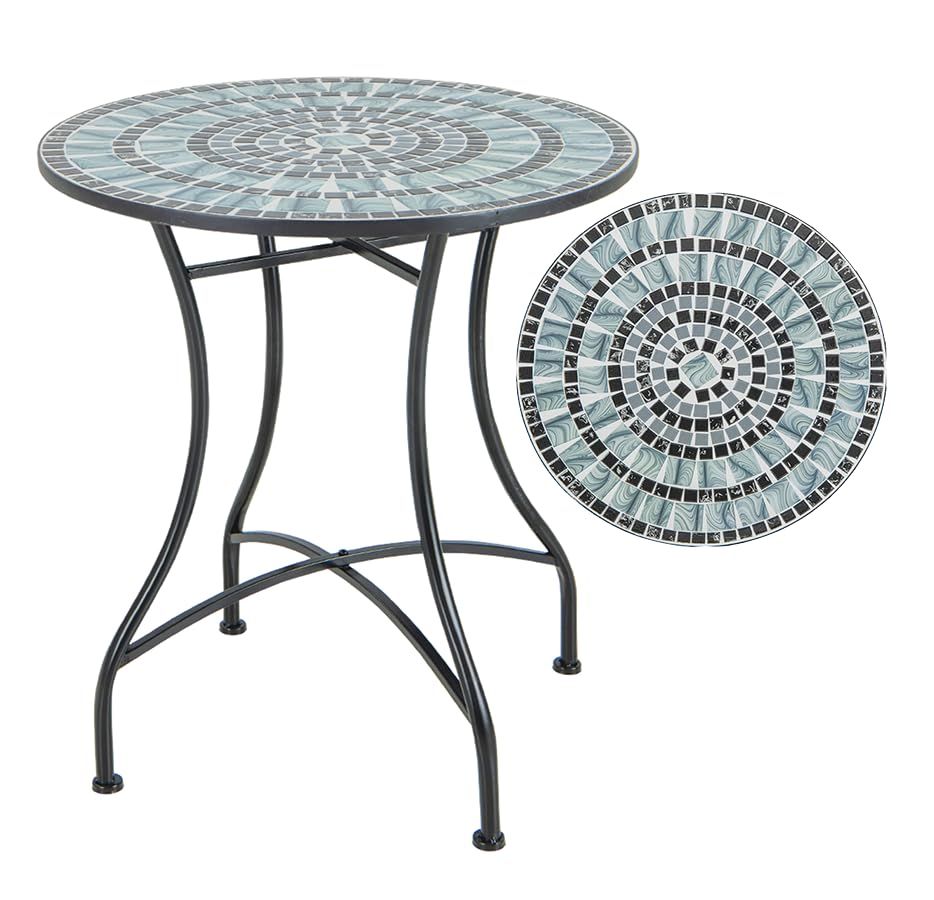 TANGKULA ガーデンテーブル 直径60cm 耐荷重50kg タイルテーブル 防水 モザイク柄 アンティーク調 机 庭 パティオ テラス アウトドア ベランダ 屋外 屋内 アイアン製 おしゃれ 組立簡単 浅緑色