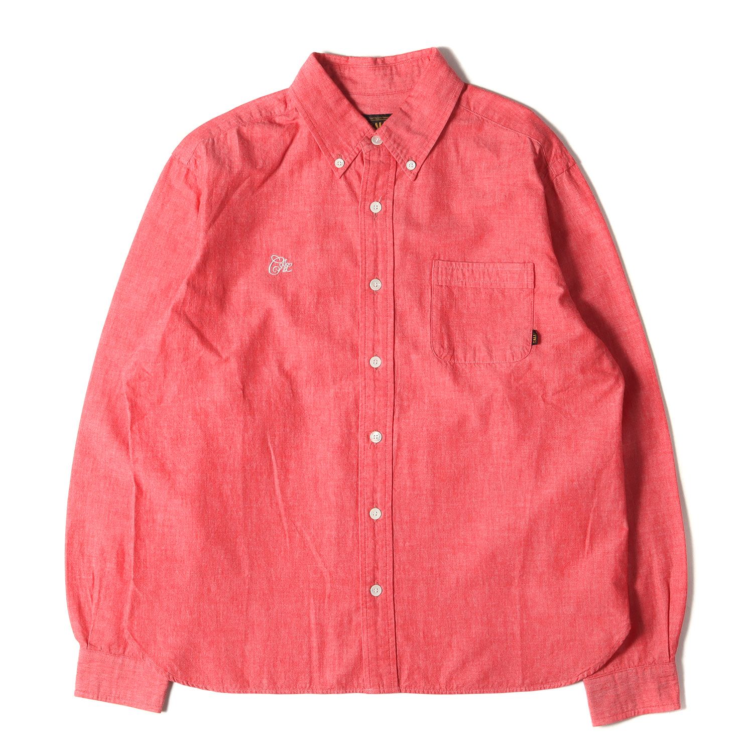 美品 CALEE キャリー シャツ サイズ:XL ロゴ刺繍 シャンブレー ボタンダウンシャツ レッド トップス カジュアルシャツ 長袖【メンズ】