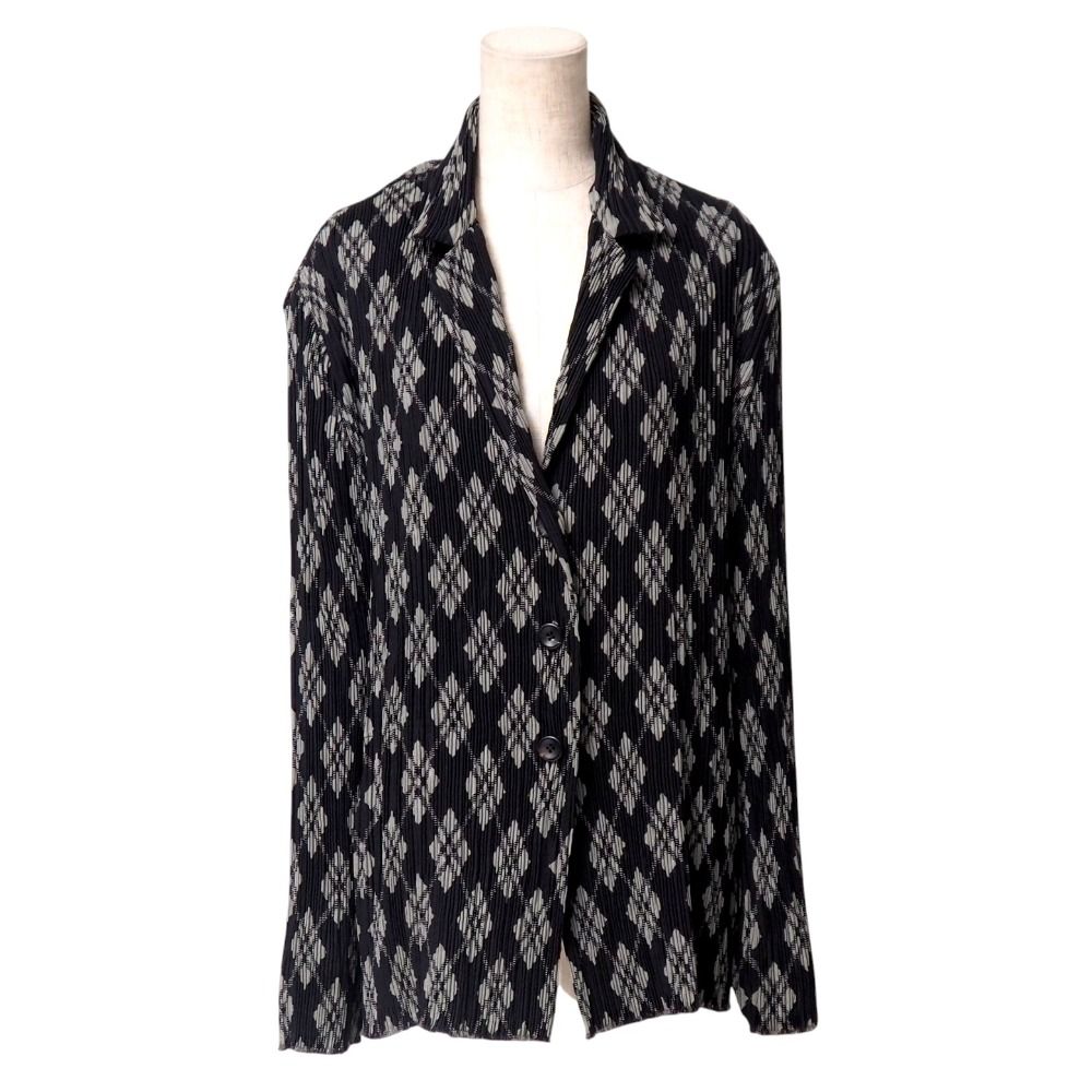issey miyake FETE 青 花柄 長袖 プリーツシャツ　値下げ不可 ISSEY MIYAKE FETE 長袖 プリーツ シャツ ブルー系 レディース
