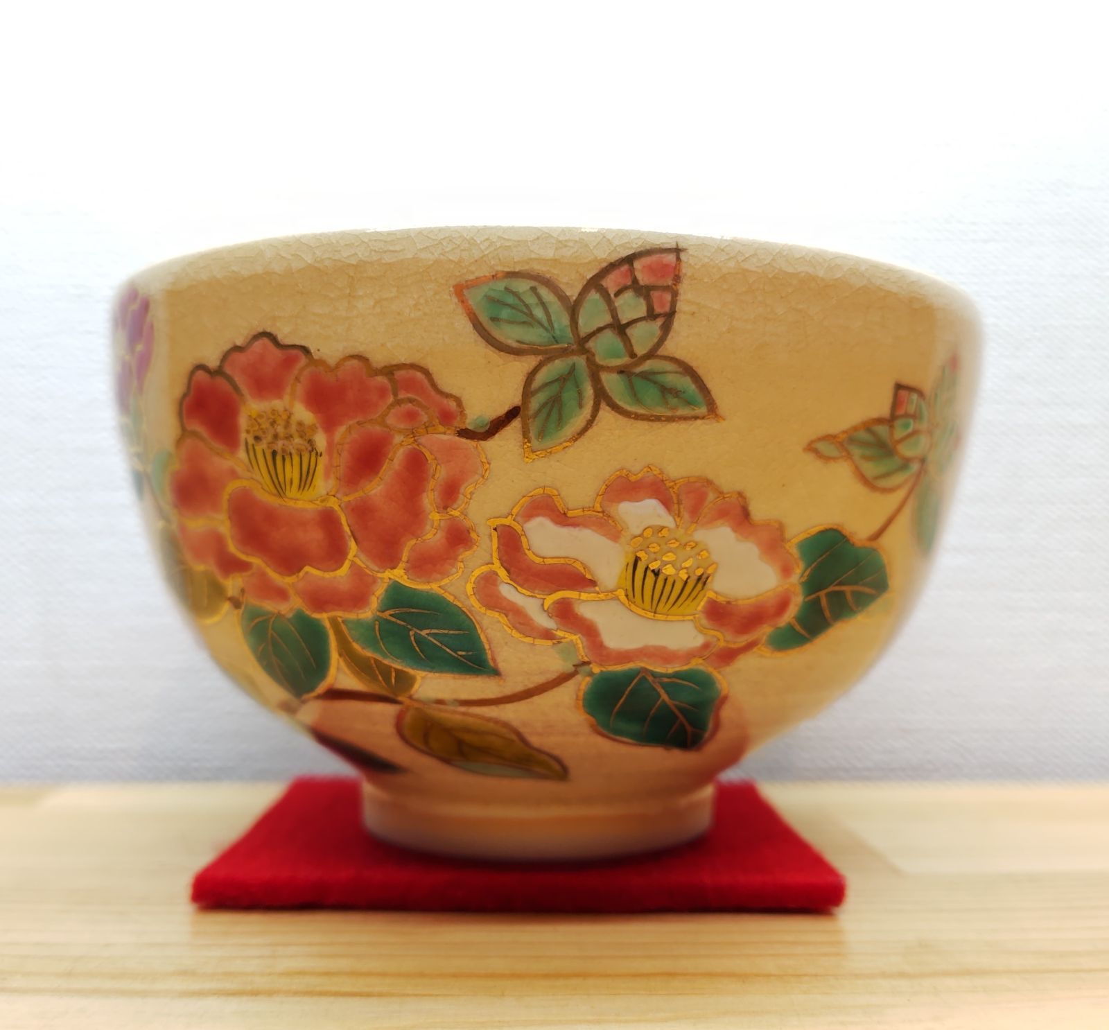 逢絢亭 茶道具 茶碗 京焼 椿の図 山川敦司 共箱入り