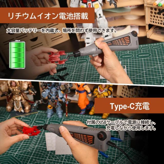 Bucasso ペンサンダー バッテリー式 LEDライト搭載 無段階調速 最大8000回|分 プラモデルヤスリセット 先端アーバー8種 ヤスリペーパー 5種計15枚 ヤスリ加工 仕上げ PLH-1000