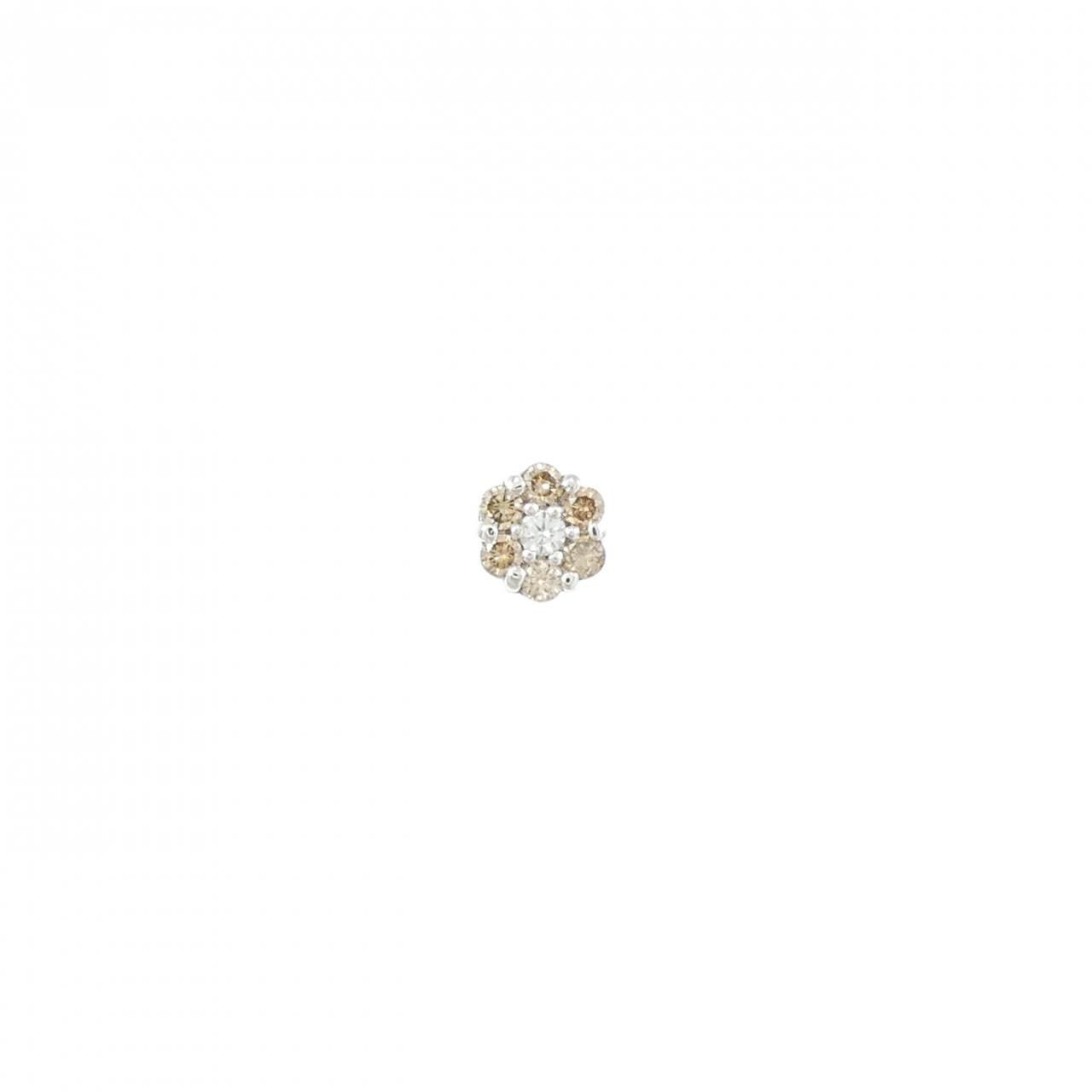 K18WG フラワー ダイヤモンド ピアス 0.13CT 片耳