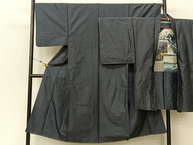 平和屋着物●男性 本場大島紬 アンサンブル 80亀甲 総詰め 羽裏 富士 正絹 ♥ BAAV2373hj