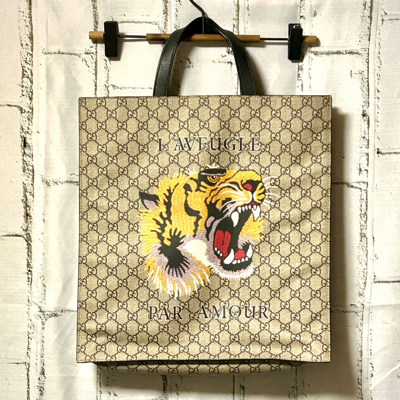 美品 GUCCI グッチ トートバッグ GGスプリーム タイガープリント 2WAY 