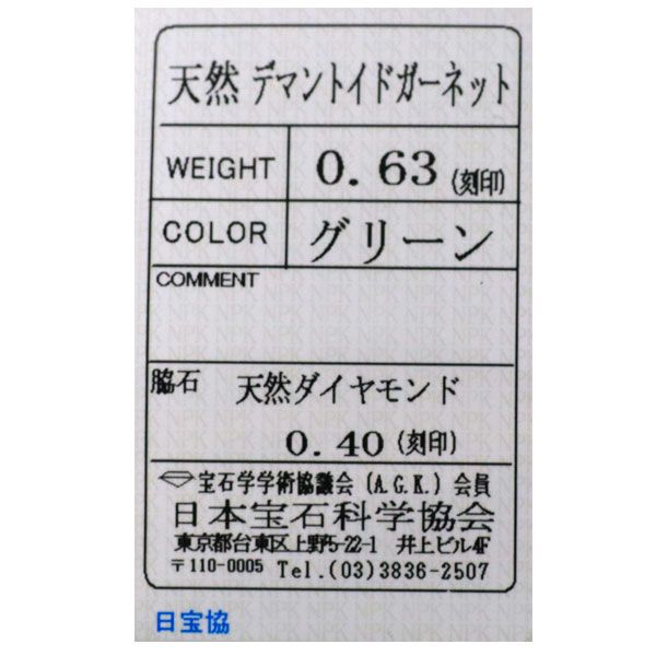 希少 Pt900 デマントイドガーネット ダイヤモンド リング 0.63ct D0  