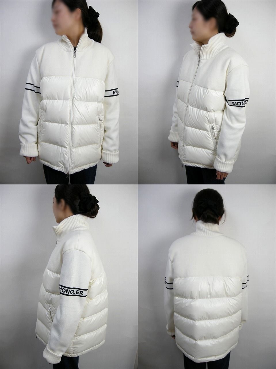 MONCLER 切り替え ジャケット ニット ダウン ホワイト Lサイズ MONCLER (モンクレール) ダウン切り替え フルジップ ニット