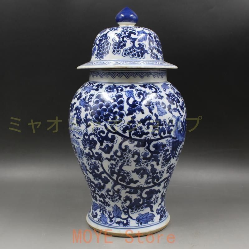 清康煕青花を着て鳳紋将軍缶 景徳鎮 陶磁器 装飾品 現代 置物