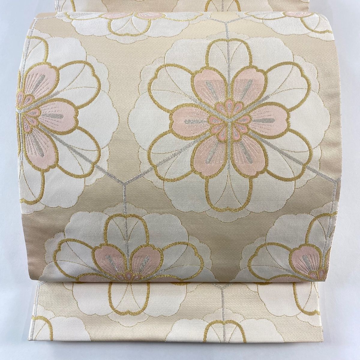 袋帯 美品 逸品 人間国宝 北村武資 落款 花 金銀糸 箔 銀色 六通 正絹