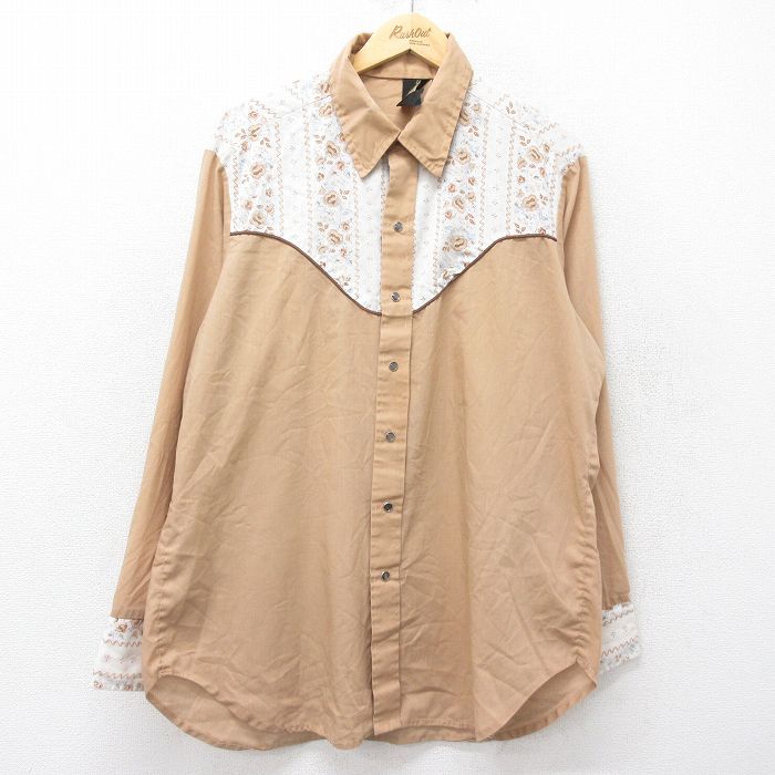 XL/古着 シアーズ 長袖 ウエスタン シャツ メンズ 80s 花柄 ベージュ他 カーキ 24jun05 中古 トップス
