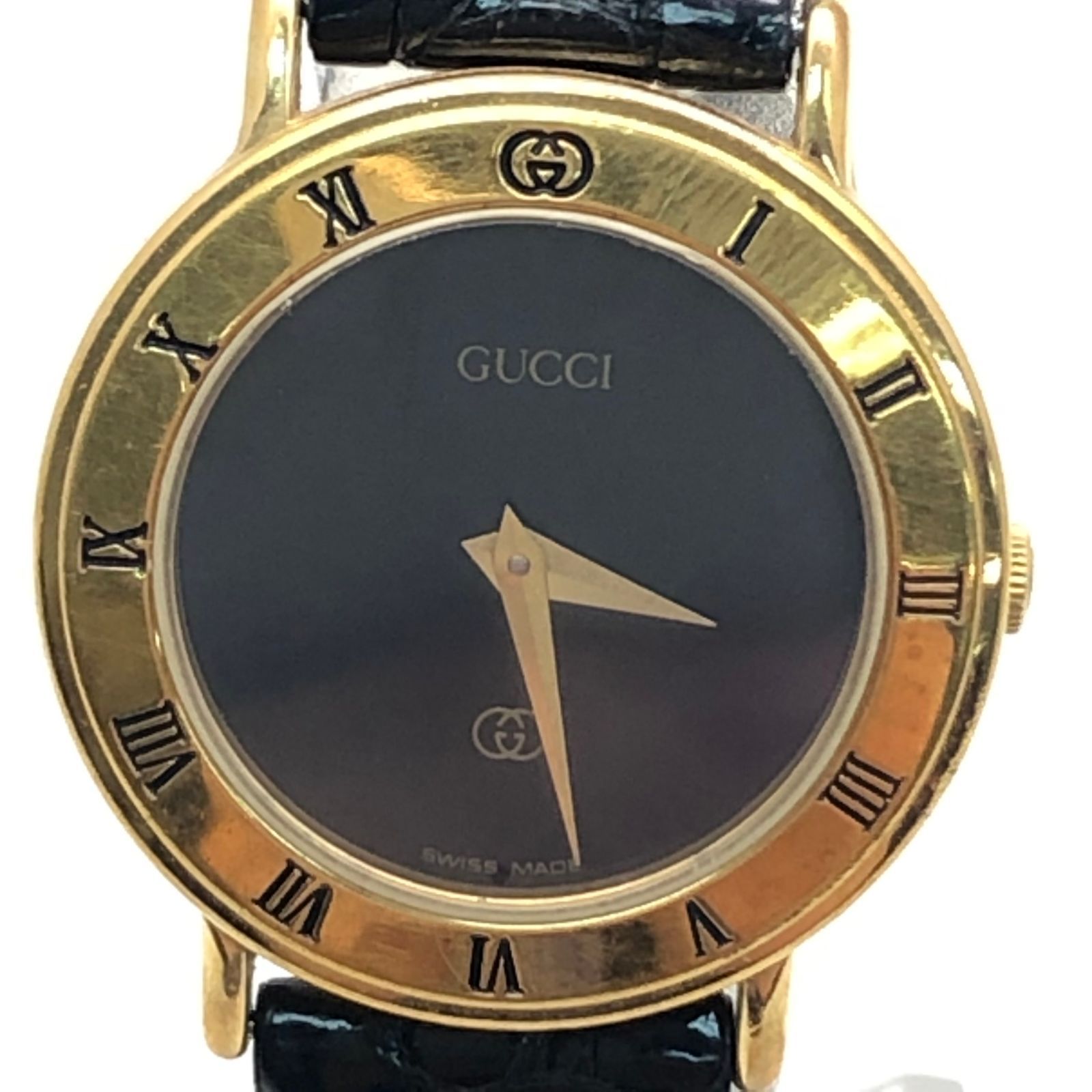 GUCCI グッチ 3000L ローマン レディース 腕時計 黒文字盤 稼働品