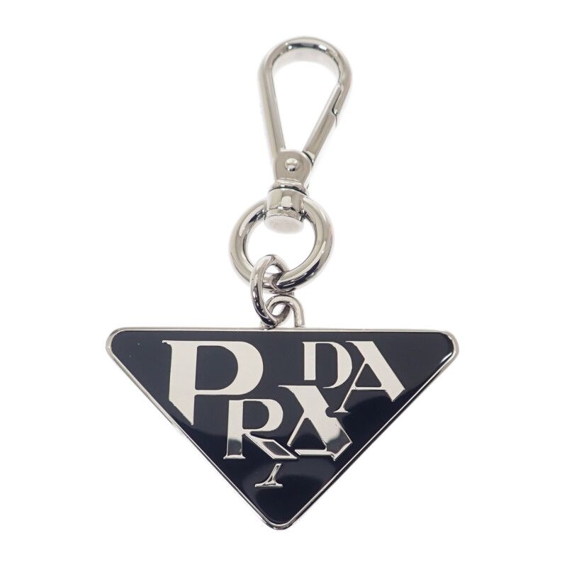プラダ PRADA ロゴ 2PS026 キーリング メタル シルバー ブラック レディース ABランク
