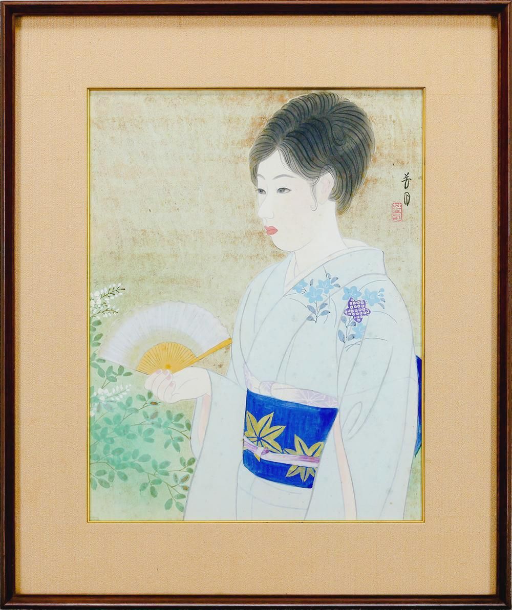 真作】【WISH】横尾芳月「白萩」日本画 6号 金泥仕様 共シール