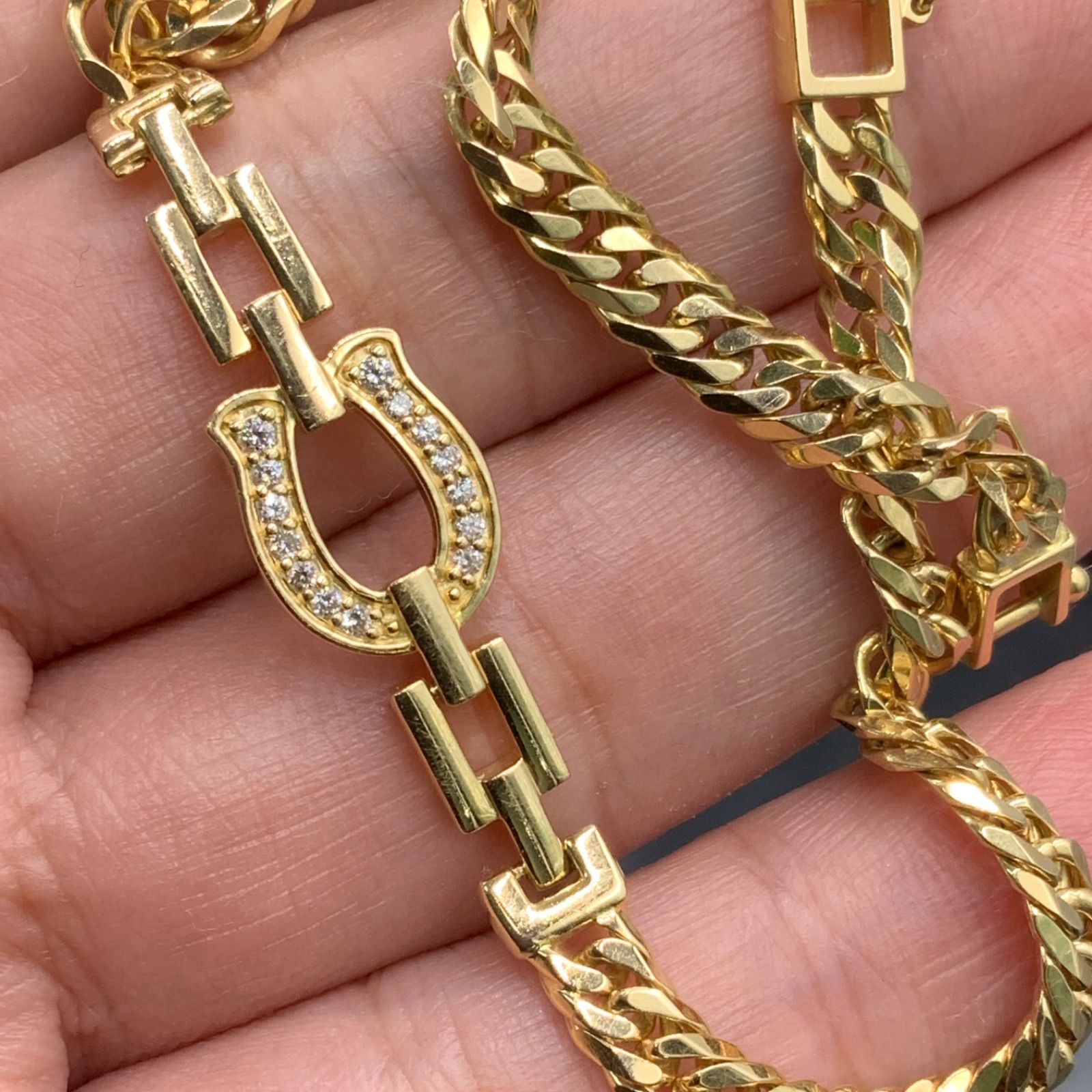 K18 喜平ダイヤ　馬蹄ブレスレット　14. 1g 6面ダブル　約20.5cm K18 喜平ダイヤ 馬蹄ブレスレット 14. 1g 6面ダブル 約20.5cm