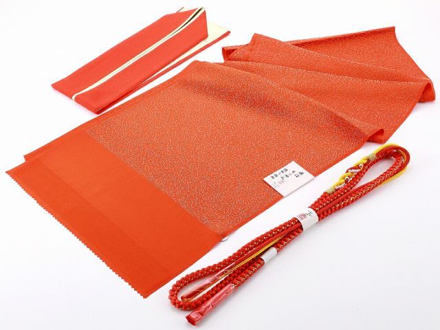 振袖用 正絹 丹後ちりめん 帯揚げ 帯締め 重ね衿 桐箱入り 3点セット 橙 h-457