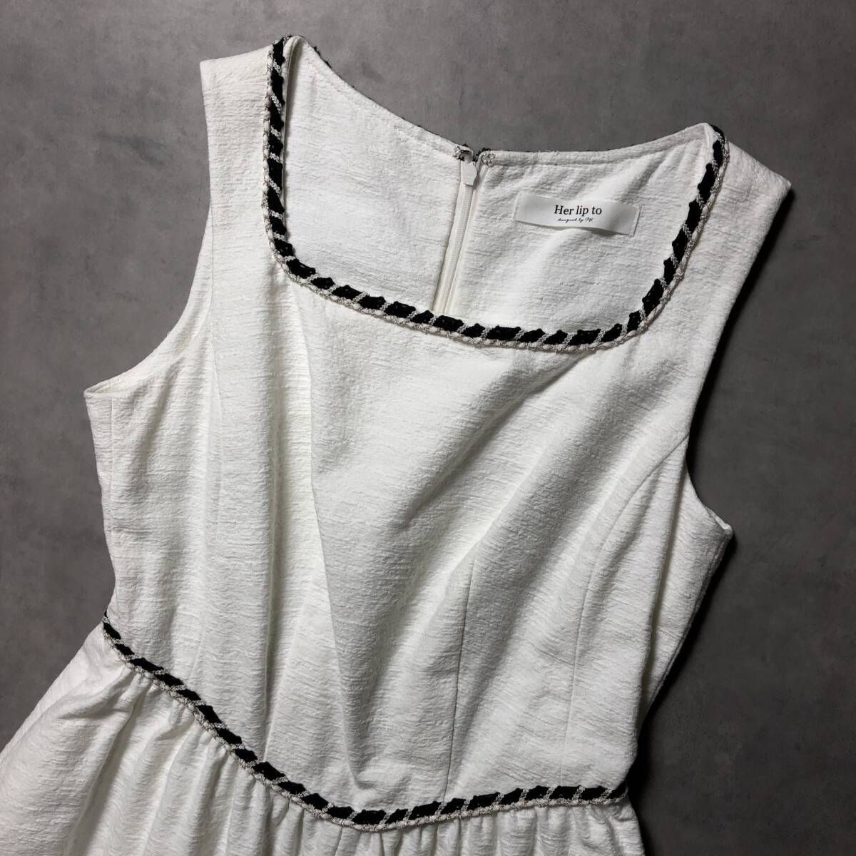 WQ828●Her lip to Monaco Tweed Dress ●S● 白 定価27000- ロングワンピース ハーリップトゥ