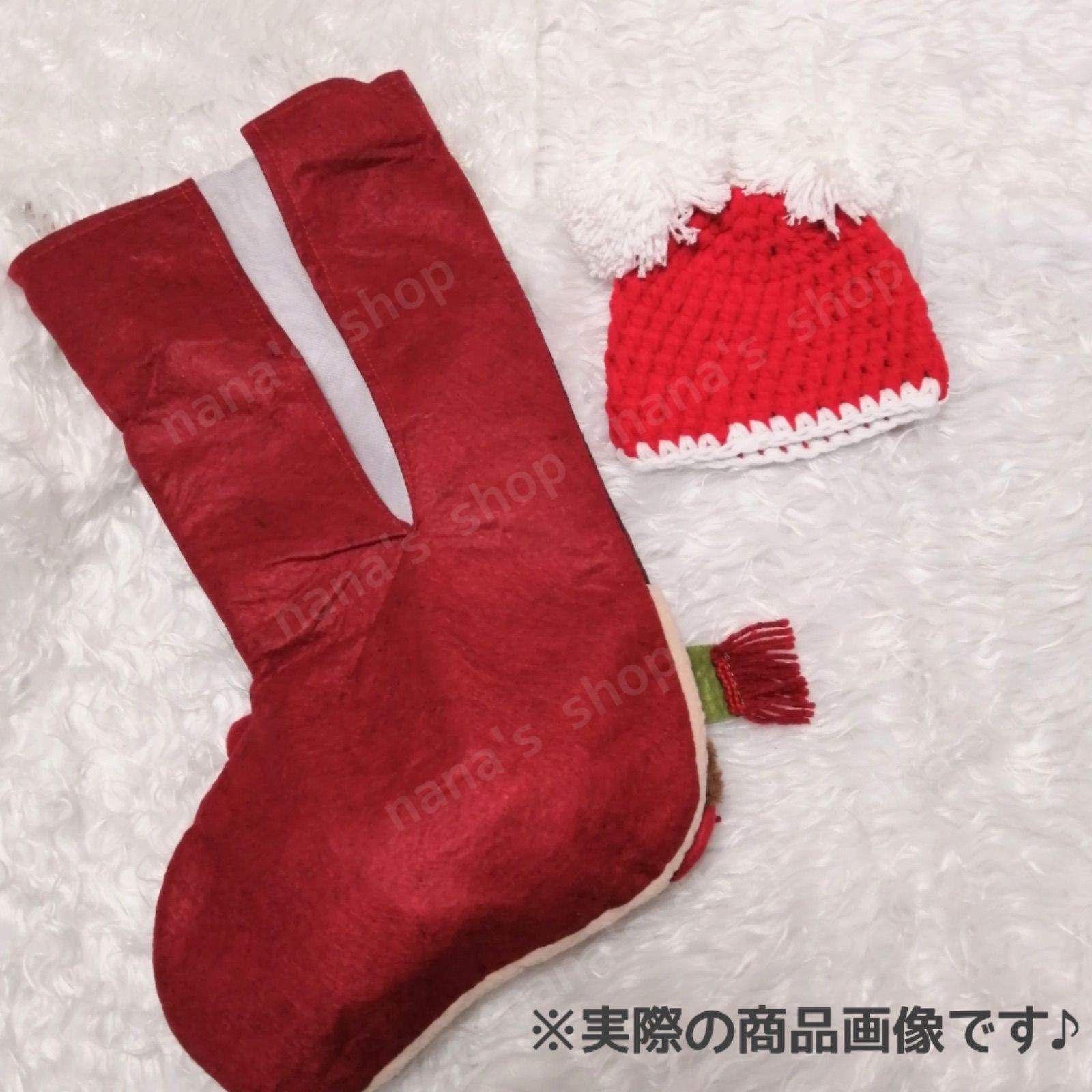 新品☆クリスマス靴下サンタ帽セットニューボーンフォト 新生児 衣装